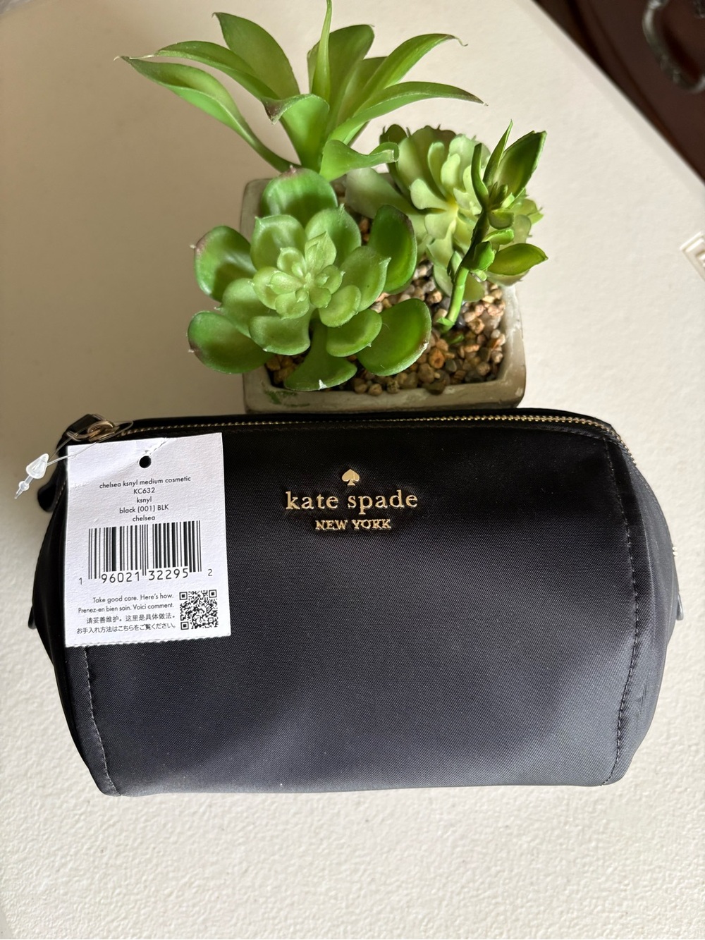 kate spade Black Zip-Top Cosmetic Case with Gold Logo